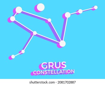 Grus constellation 3d symbol. Constellation icon in isometric style on blue background. Cluster of stars and galaxies. Vector illustration