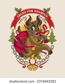 Gruss Vom Krampus. Christmas Vector Illustration Style.