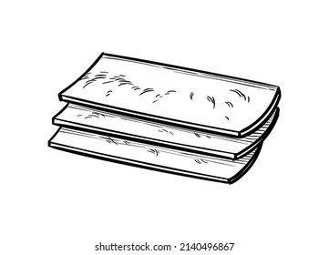 Gruyere cheese slices. Ink sketch isolated on white background. Hand drawn vector illustration. Vintage style stroke drawing.