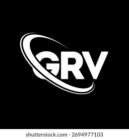 GRV-Logo. GRV-Brief. Logo-Design für den GRV-Buchstaben. Initialen GRV-Logo mit Kreis und Großbuchstaben-Monogramm-Logo verbunden. GRV-Typografie für Technologie, Business und Immobilien Marke.