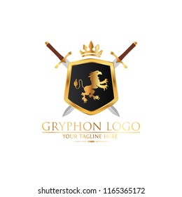 Gryphon Shield Royal Logo Used for hotel, restaurant, boutique, jewellery invitation, business card etc. Vector logo template EPS 10