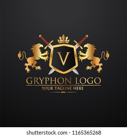 Gryphon Shield Royal Logo Used for hotel, restaurant, boutique, jewellery invitation, business card etc. Vector logo template EPS 10