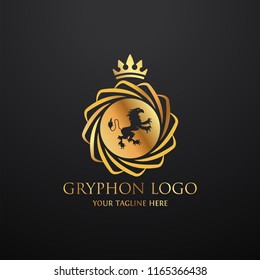 Gryphon Shield Royal Logo Used for hotel, restaurant, boutique, jewellery invitation, business card etc. Vector logo template EPS 10