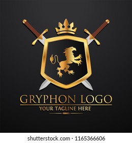 Gryphon Shield Royal Logo Used for hotel, restaurant, boutique, jewellery invitation, business card etc. Vector logo template EPS 10