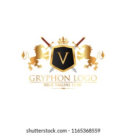 Gryphon Shield Royal Logo Used for hotel, restaurant, boutique, jewellery invitation, business card etc. Vector logo template EPS 10