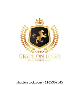 Gryphon Shield Royal Logo Used for hotel, restaurant, boutique, jewellery invitation, business card etc. Vector logo template EPS 10