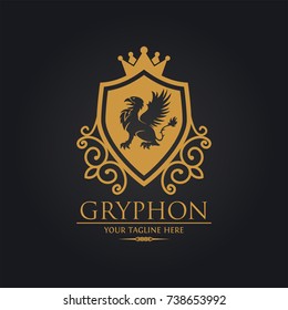 Gryphon Shield Royal Logo Used for hotel, restaurant, boutique, jewellery invitation, business card etc.