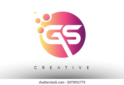 GS Dots burbuja letras en un círculo. Logotipo de diseño de letras GS con Ilustración vectorial de colores naranja morado.