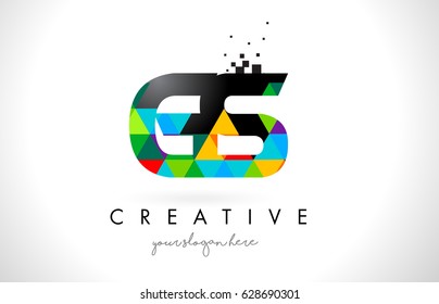 GS G S Letter Logo with Colorful Vivid Triangles Texture Design Vector Illustration.