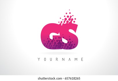 GS G S Letter Logo with Pink Letters and Purple Color Particles Dots Design.