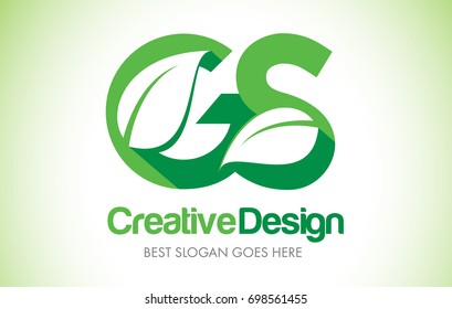 GS Green Leaf Letter Design Logo. Eco Bio Leaf Letters Icon Illustration Vector Logo.