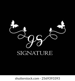 GS Handwritten initial letter, GS simple signature vector logo with butterfly shape variation, beauty, photography letter logo design. G S