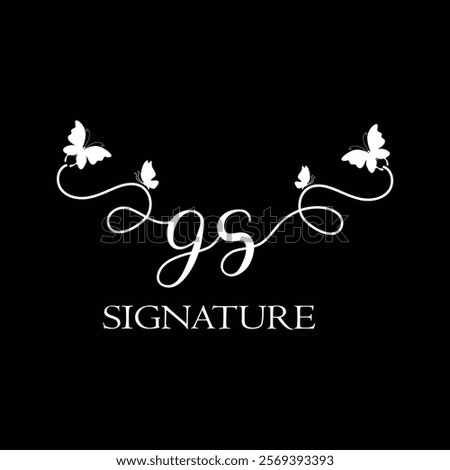 GS Handwritten initial letter, GS simple signature vector logo with butterfly shape variation, beauty, photography letter logo design. G S
