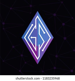 GS Initial letter block chain logo icon vector template. Looping mono line circuit letter on rhombus cube logo