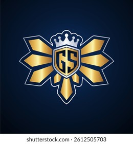 GS initial letters monogram logo for gaming with shield and eagle wing