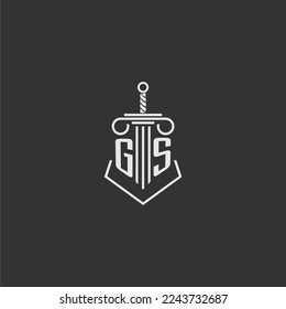 GS initial monogram law firm with sword and pillar logo design