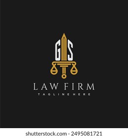 GS initial monogram for lawfirm logo with sword and scale