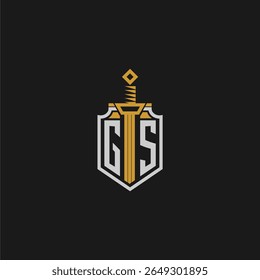 Monograma inicial GS para imagem em estilo escudo e espada