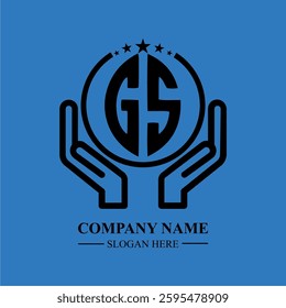 GS initials held within hands, symbolizing trust and protection. The circle represents unity, while stars highlight excellence and ambition.