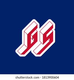 GS - código internacional de dos letras o dominio nacional de Georgia del Sur y Sandwich del Sur. G y S - Monograma o logotipo. Fuente isométrica 3d para el diseño. Letras de tres dimensiones.