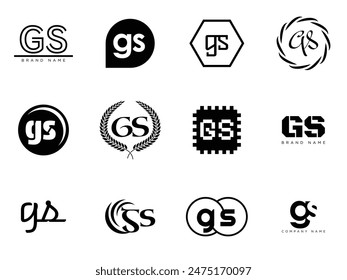 GS logo company template. Letter g and s logotype. Set different classic serif lettering and modern bold text with design elements. Initial font typography. Collection trendy business identity.