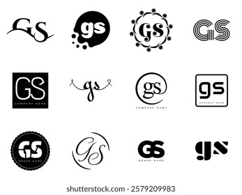 GS logo company template. Letter g and s logotype. Set different classic serif lettering and modern bold text with design elements. Initial font typography. Collection trendy business identity.