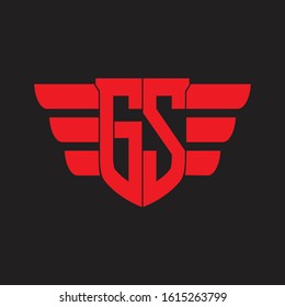GS Logo monogram with emblem and wings element design template on red colors