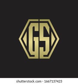 GS Logo monogram with hexagon line rounded design template with gold colors