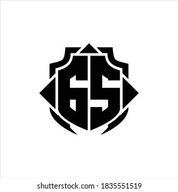 Monograma del logotipo GS con línea de protección y 3 flechas plantilla de diseño de forma sobre fondo blanco