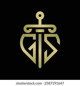 GS Logo monogram with sword and shield combination isolated with gold colors