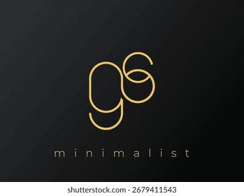 Logotipo minimalista GS com formas entrelaçadas no fundo preto sólido. Um design de logotipo minimalista limpo e moderno.