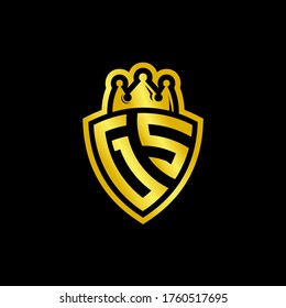 GS monogram logo with shield and crown style design template isolated on black background