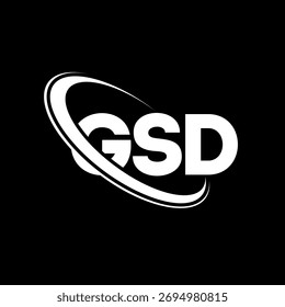Logotipo de GSD. Carta GSD. Diseño de logotipo de carta GSD. Logotipo de GSD inicial vinculado con el círculo y el logotipo del monograma en mayúsculas. Tipografía GSD para tecnología, negocio y marca inmobiliaria.
