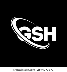 Logotipo do GSH. Carta GSH. Design do logotipo da letra GSH. Logotipo inicial do GSH ligado ao logotipo do monograma em círculo e maiúsculo. Tipografia GSH para marca de tecnologia, negócios e imóveis.