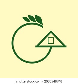 G-shaped leaf house vector logo in green color