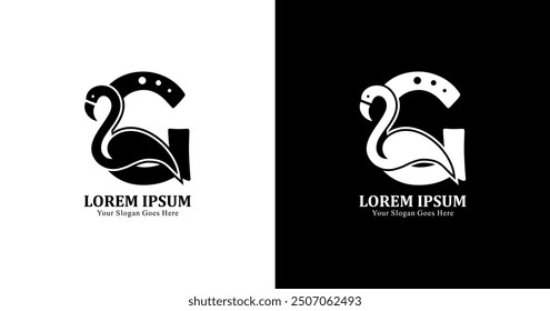 G-shaped logo design combined with flamingos