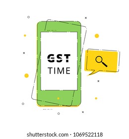 GST Time text with phone isolated on white background. Vector illustration.