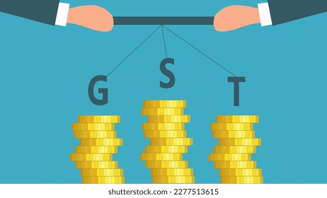 GST auf dem Stack der Münzen, die die Waren- und Dienstleistungssteuer in Indien.