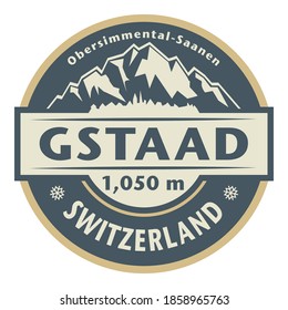 Gstaad, Switzerland. Situated in the Berner Oberland, Gstaad is home to a large ski area in the Alps (220 km (137 mi) of slopes), vector illustration