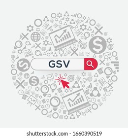 GSV  mean (global sale value) Word written in search bar ,Vector illustration.