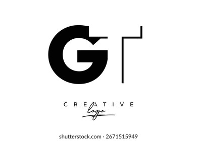 Logotipo minimalista creativo de GT del espacio negativo más tarde con el monograma moderno para la marca y el logotipo de la marca de letras del negocio con el diseño inicial del logotipo de las letras para la marca.