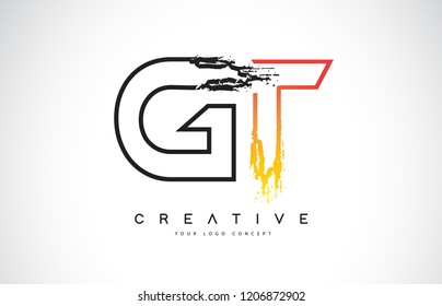 GT Creative Modern Logo Design Vetor with Orange and Black Colors. Monogram Stroke Letter Design.