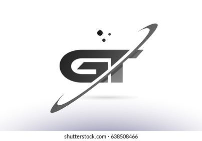 gt g t alphabet letter logo black white grey swoosh creative text dots company vector icon design template