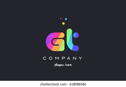 gt g t  creative rainbow green orange blue purple magenta pink artistic alphabet company letter logo design vector icon template