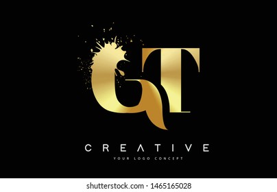 GT G T Letter Logo with Gold Melted Metal Splash Vector Design Illustration.