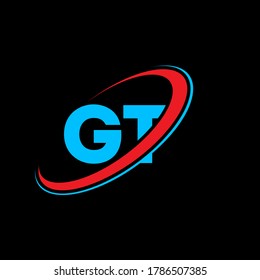 GT G T letter logo design. Initial letter GT linked circle uppercase monogram logo red and blue. GT logo, G T design. gt, g t