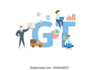 GT, Gross Tonnage. Concept With Keyword, People And Icons. Flat Vector Illustration. Isolated On White.