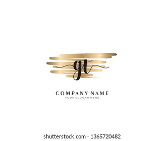 GT initial handwriting logo with brush gold color template vector