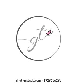 GT initial letter handwriting logo design with butterfly