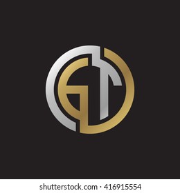 GT initial letters loop linked circle elegant logo golden silver black background